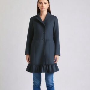 Betsey Johnson Sz 6 Wool Blend Navy Twee Bedazzled Button Coat